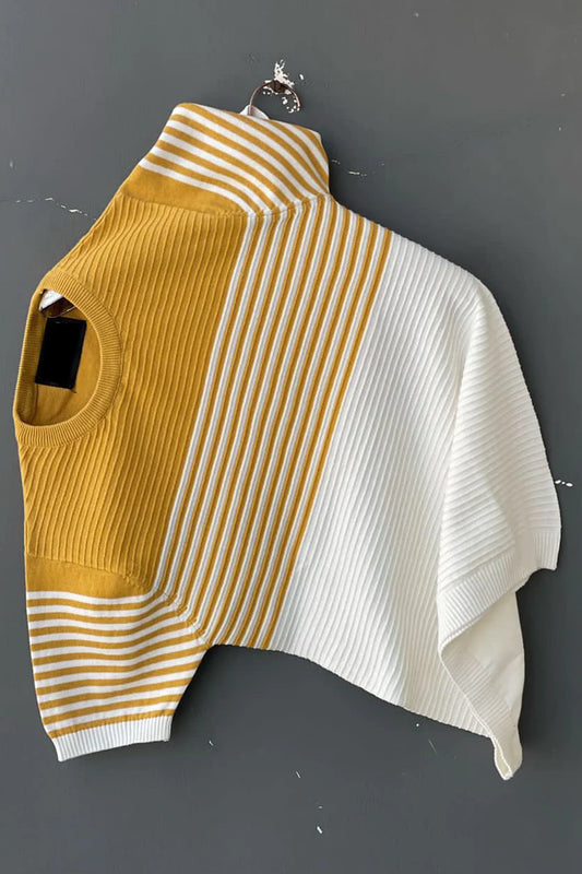 Yellow Lining Half Sleeves Knitting T-Shirt For Men